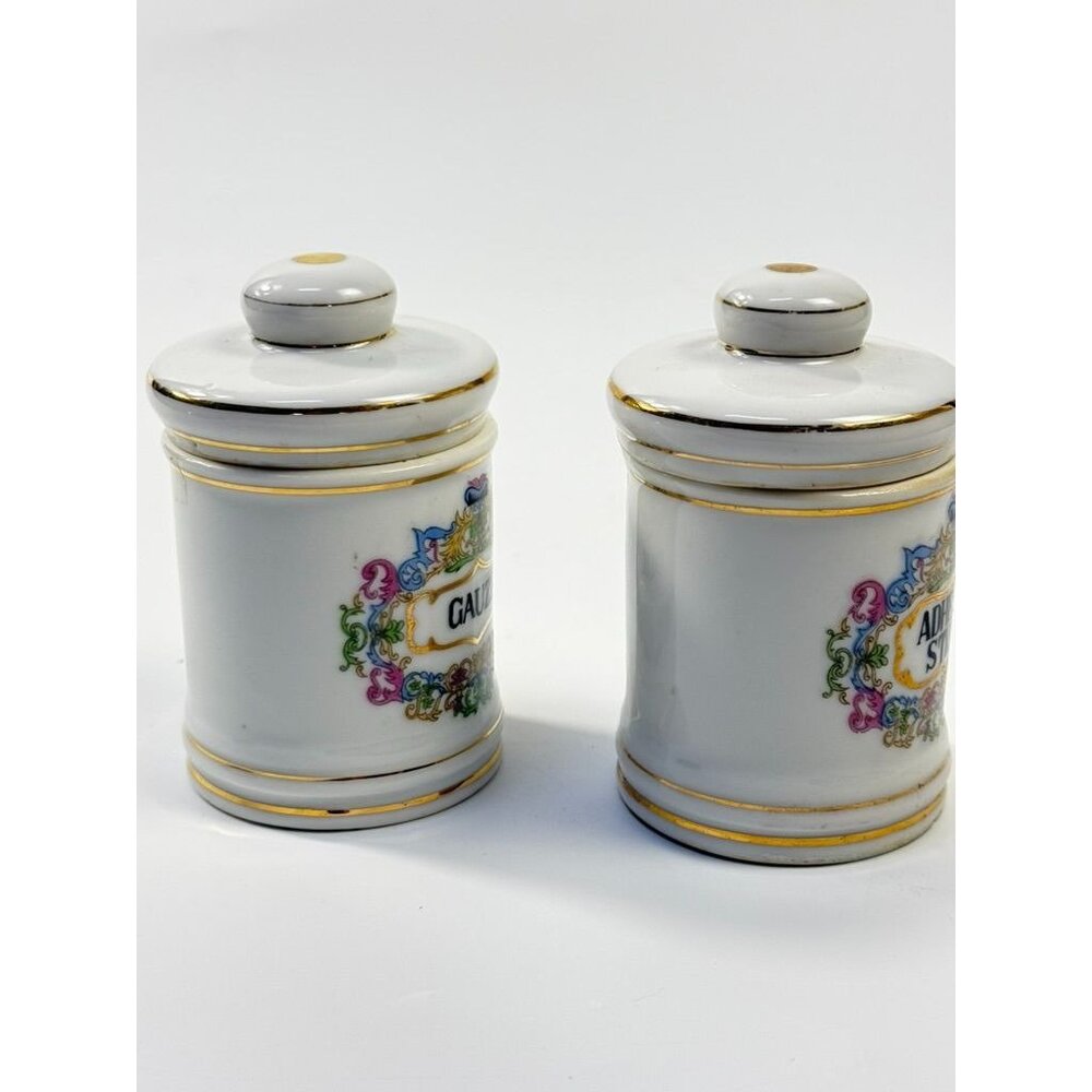 Apothecary Jars Paris France Style Porcelain Hand Painted Gold Trim Made Japan - Picture 15 of 16